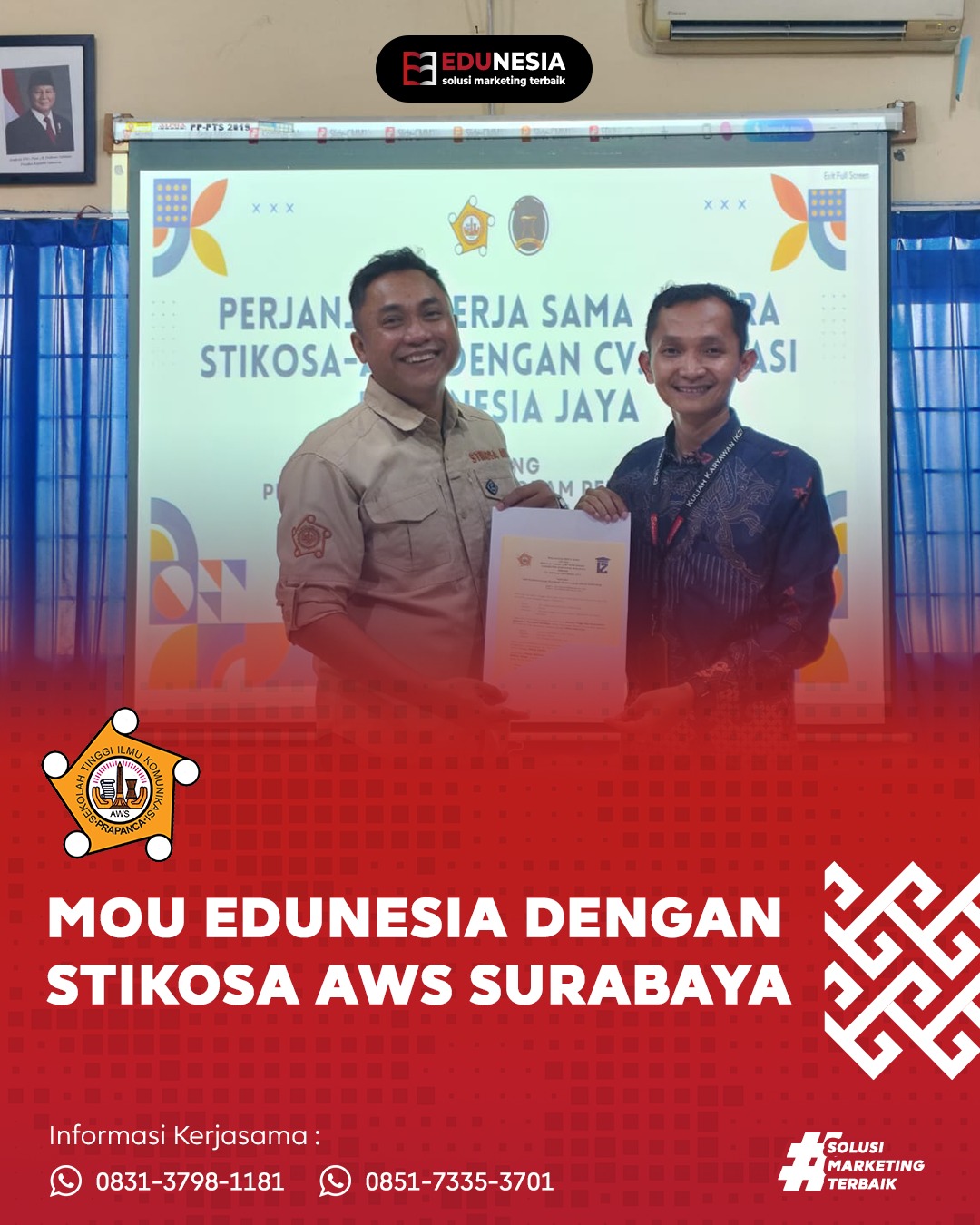 Mou Cv. Edukasi Indonesia Jaya Dengan Stikosa Aws Surabaya Ditandatangani Di Hadapan  Para Pimpinan Kampus